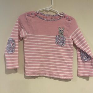 JoJo Maman Bebe Pink Striped Long Sleeve Tee with Bunny Pocket